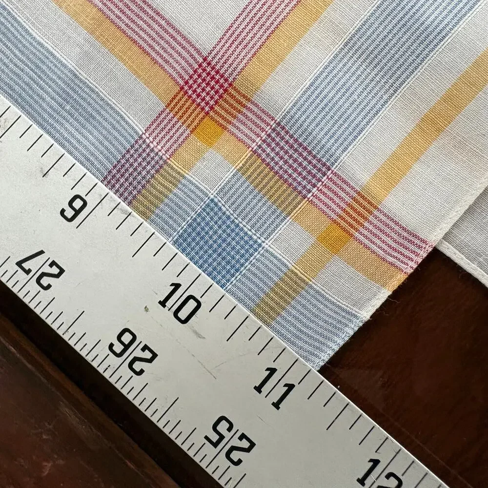 Vintage Plaid Cotton Handkerchief Set Blue Yellow Red 11x11